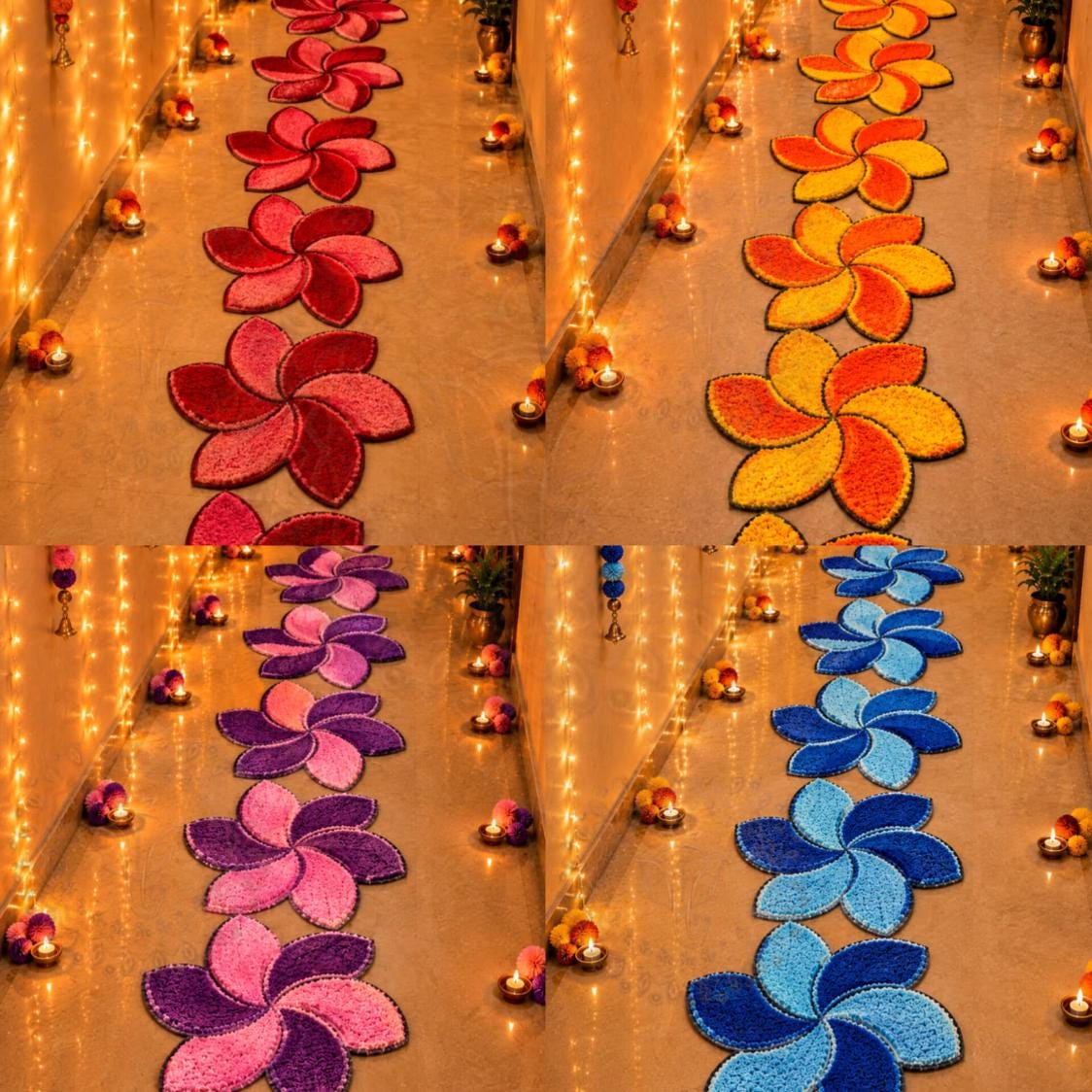 Handmade 3D Floral Mat Set | Indian Puja Aasan, Temple Decor