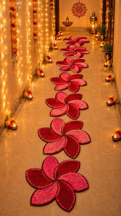 Handmade 3D Floral Mat Set | Indian Puja Aasan, Temple Decor