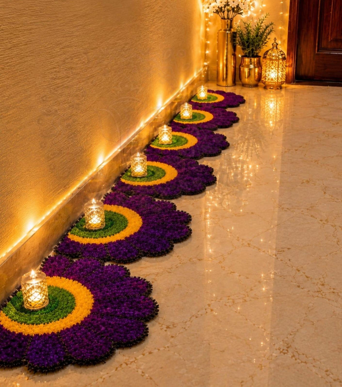 Handmade Feather Mat – Half Flower Design Set | Indian Puja Aasan, Temple Decor