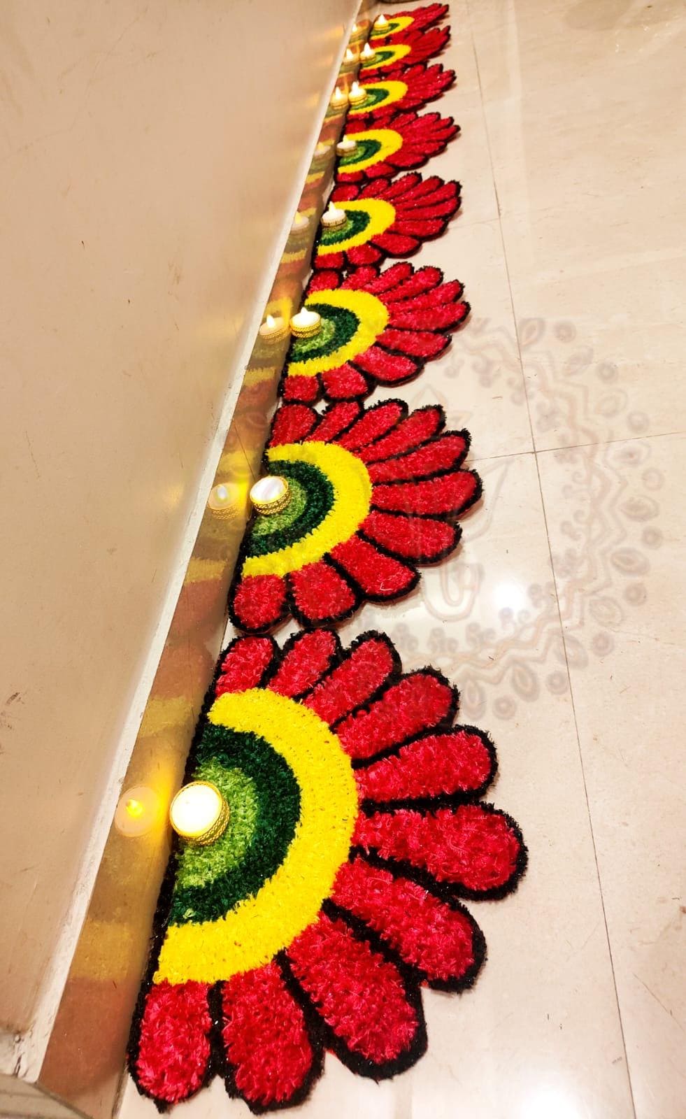 Handmade Feather Mat – Half Flower Design Set | Indian Puja Aasan, Temple Decor