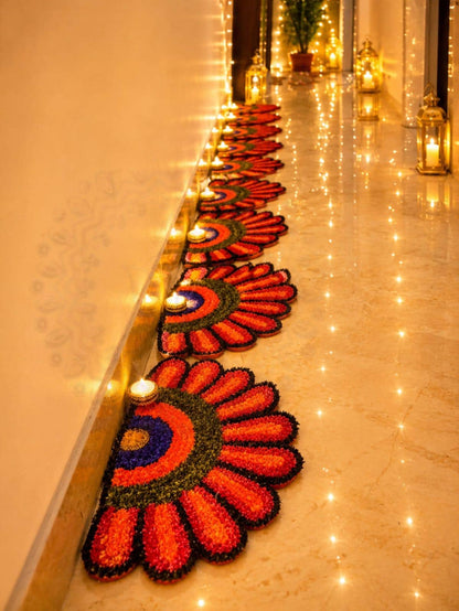 Handmade Feather Mat – Half Flower Design Set | Indian Puja Aasan, Temple Decor