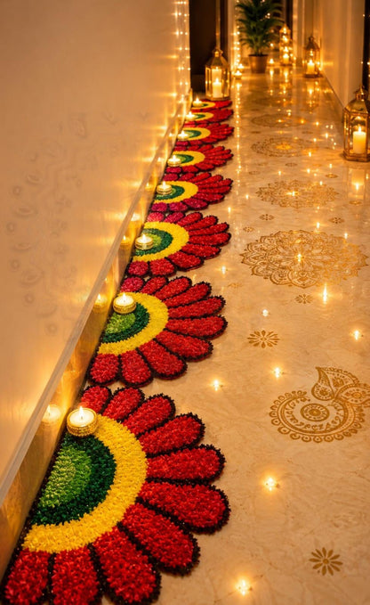 Handmade Feather Mat – Half Flower Design Set | Indian Puja Aasan, Temple Decor