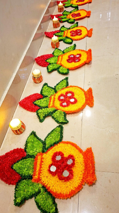 Handmade Kalash Rangoli Mat Set | Indian Puja Aasan, Temple Decor