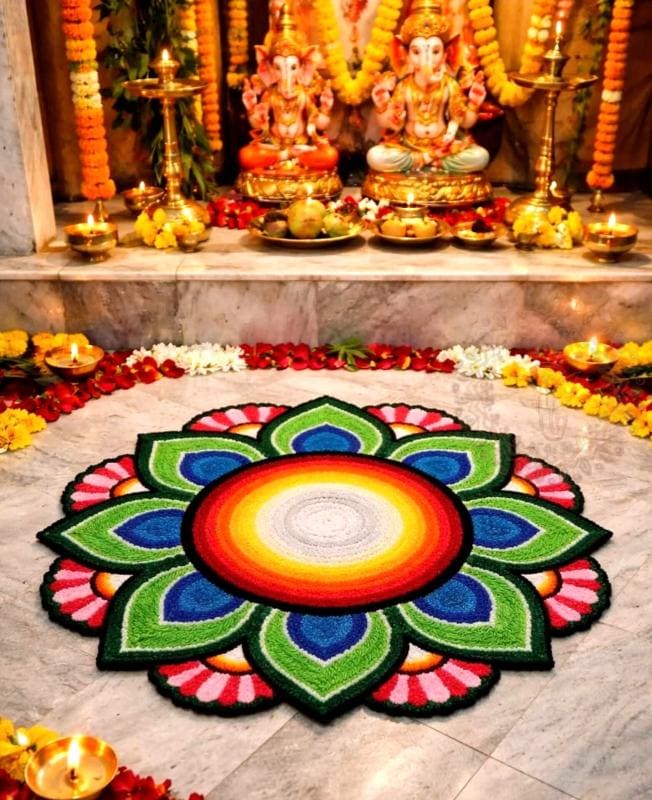 Handmade Wool Rangoli Mat | Multicolor Mandala Puja Aasan (24 inch and 36-inch Diameter)