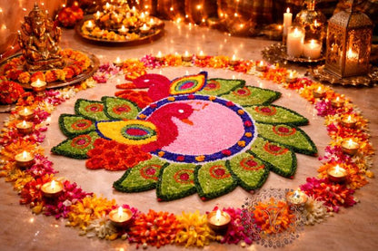 Handmade Wool Rangoli Mat | Multicolor Mandala Puja Aasan (24 inch and 36-inch Diameter)