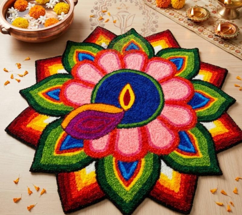 Handmade Wool Rangoli Mat | Multicolor Mandala Puja Aasan (24 inch and 36-inch Diameter)