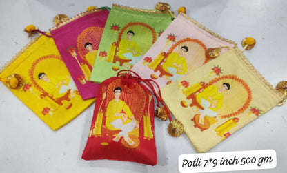 Cotton Festival Potli Bag | Red Floral Print, Drawstring Pouch (7x9 Inch)