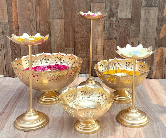 Iron Lotus cut Taj Urli, Uruli, Urli bowl,Tea Light Holder, Candle Holder, Diwali/Wedding Decorative Bowl