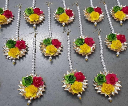 Wedding gift Bridal, Bridesmaid Multicolor Maang Tika Hand Made Artificial Flower Maang Tikka forehead jewel Haldi,Mehndi,Sangeet Night