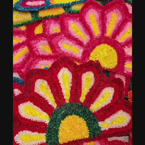 Handmade Colorfull  Flower Rangoli Mat Set | Indian Puja Aasan, Temple Decor