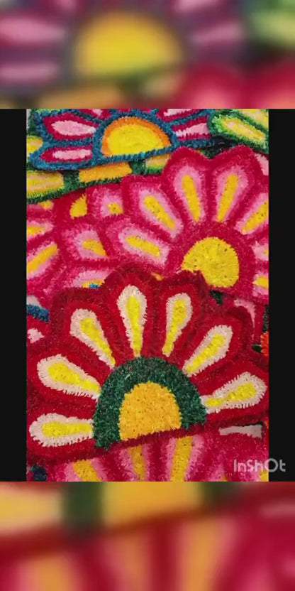 Handmade Colorfull  Flower Rangoli Mat Set | Indian Puja Aasan, Temple Decor